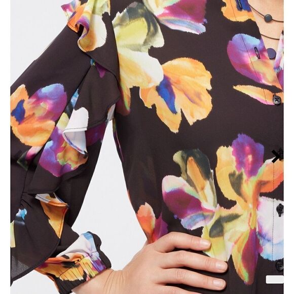 Chico’s Sz 0.5 Chiffon Botanical Shirt - Picture 4 of 13